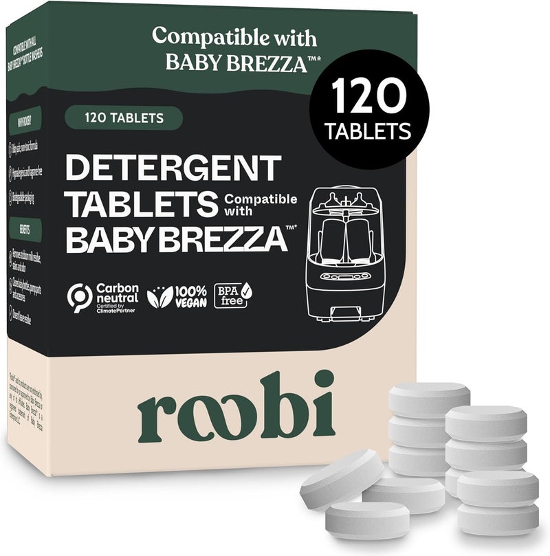 Roobi Detergent Tablets Compatible with Baby Brezza Bottle Washer Pro. Removes Milk Residue & Odor, Hypoallergenic Carbon Neutral Formula. 120 Count. - Image 1